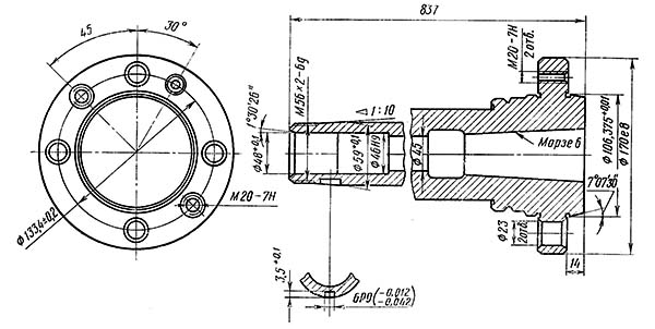 16Д16АФ1 Токарно-гвинторізний верстат. Посадочні та приєднувальні розміри